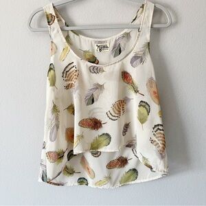 Show Me Your MuMu Feather Print Sheer Tank Top Sz Small Festival Bohemian Indie